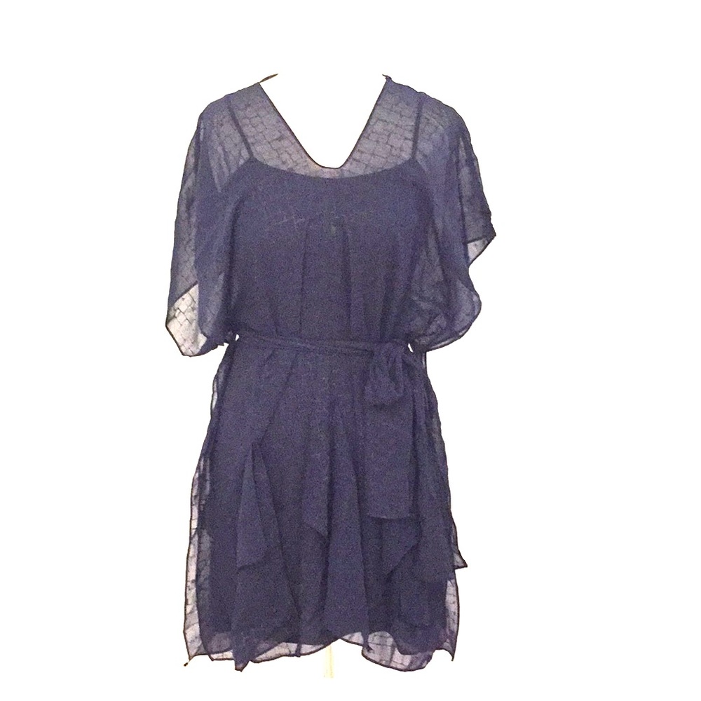 NWT - Navy Blue Ruffle Print V Neck Dress